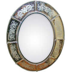 Antique Exceptional French 19th century oval Venetian mirror