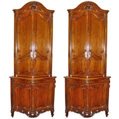 Pair of outstanding French 19th century Louis XV style walnut  corner cupboards