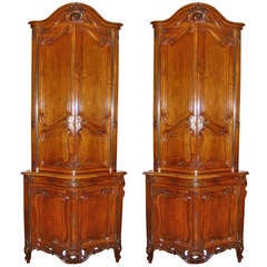 Antique Pair of outstanding French 19th century Louis XV style walnut  corner cupboards