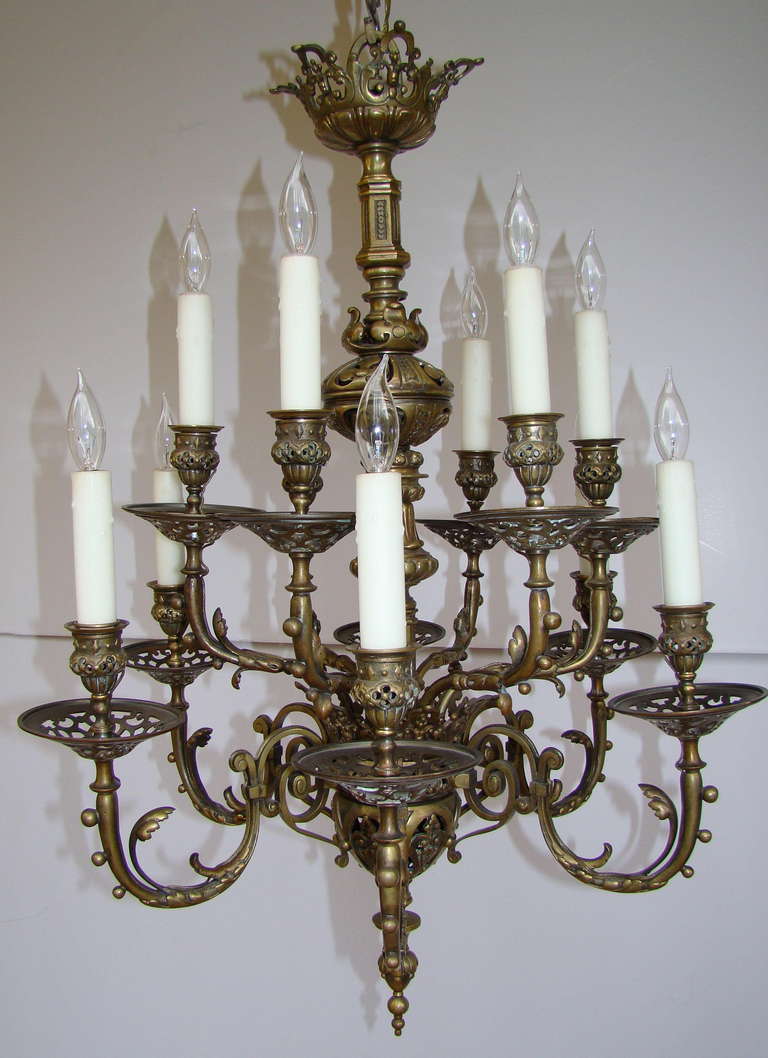 French 19th century bronze 12-light gothic revival chandelier.