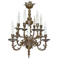 French 19th century bronze 12-light gothic revival chandelier.