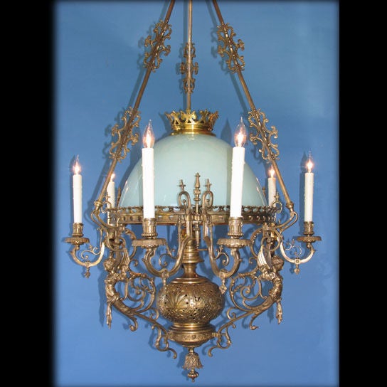 19th Century Bronze and Brass Chandelier