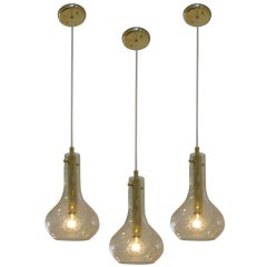 Set of 3 Brass & Glass Doria Pendant Lights
