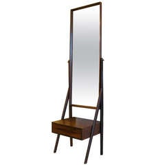 Rosewood Standing Mirror with Drawer