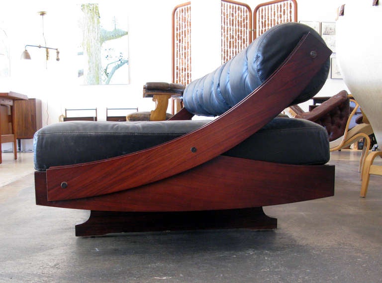 Gianni Songia Rosewood & Leather Daybed In Excellent Condition In Los Angeles, CA