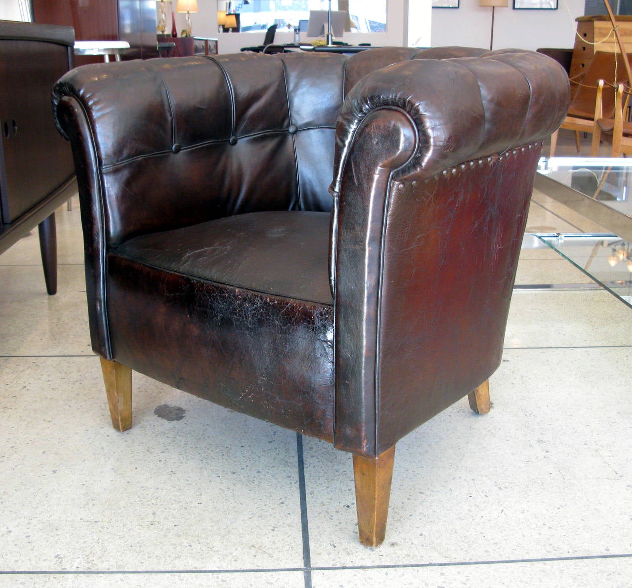 20th Century Single Aged Leather Club Chair