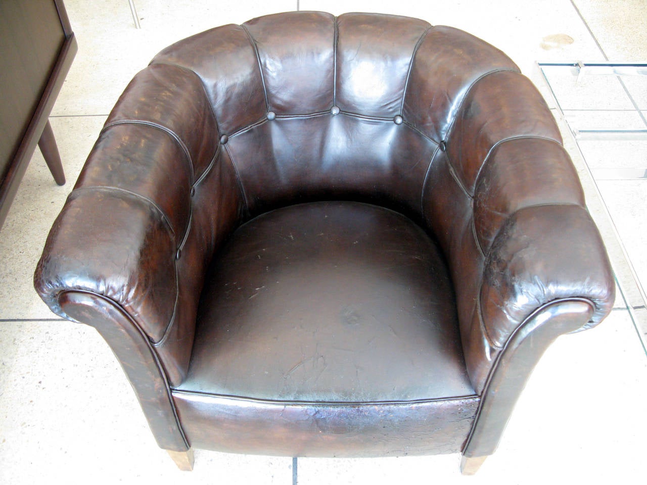 Single Aged Leather Club Chair 1
