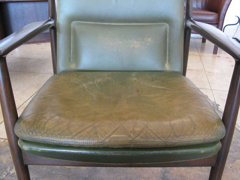 Arne Vodder Leather & Mahogany Chair In Good Condition In Los Angeles, CA