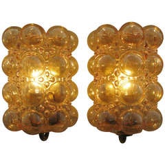 Pair of Bubbled Amber Glass Sconces