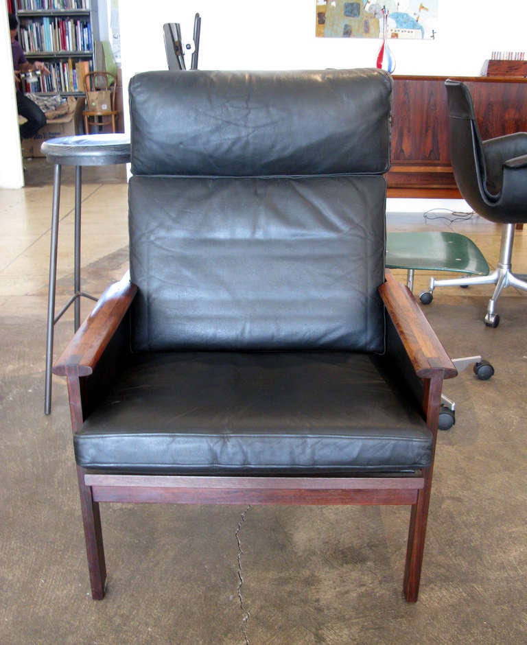 Danish Illum Wikkelso Leather & Wood Armchair