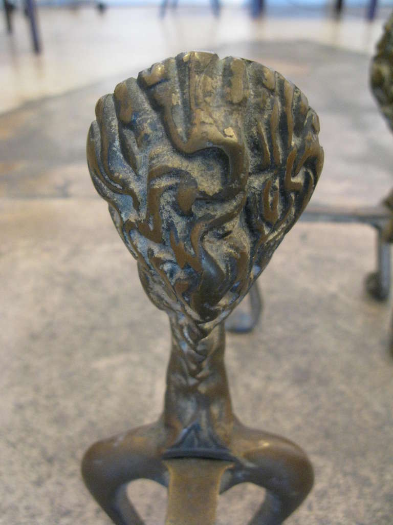 Pair of Vintage Brass Lion Head Andirons 4