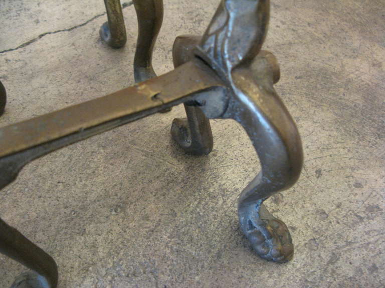 Pair of Vintage Brass Lion Head Andirons 6