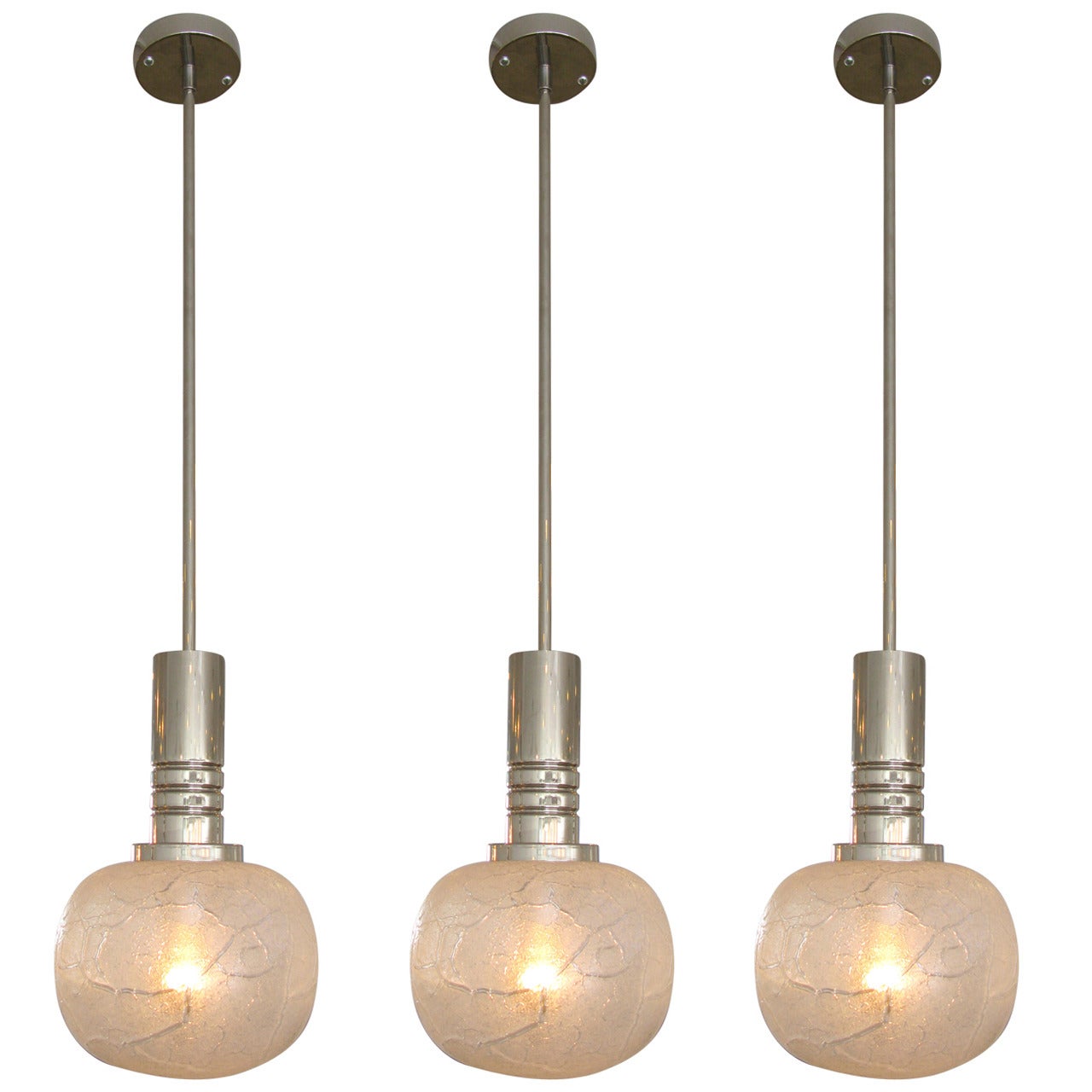 Trio of Crackled Ice Glass Pendant Lights