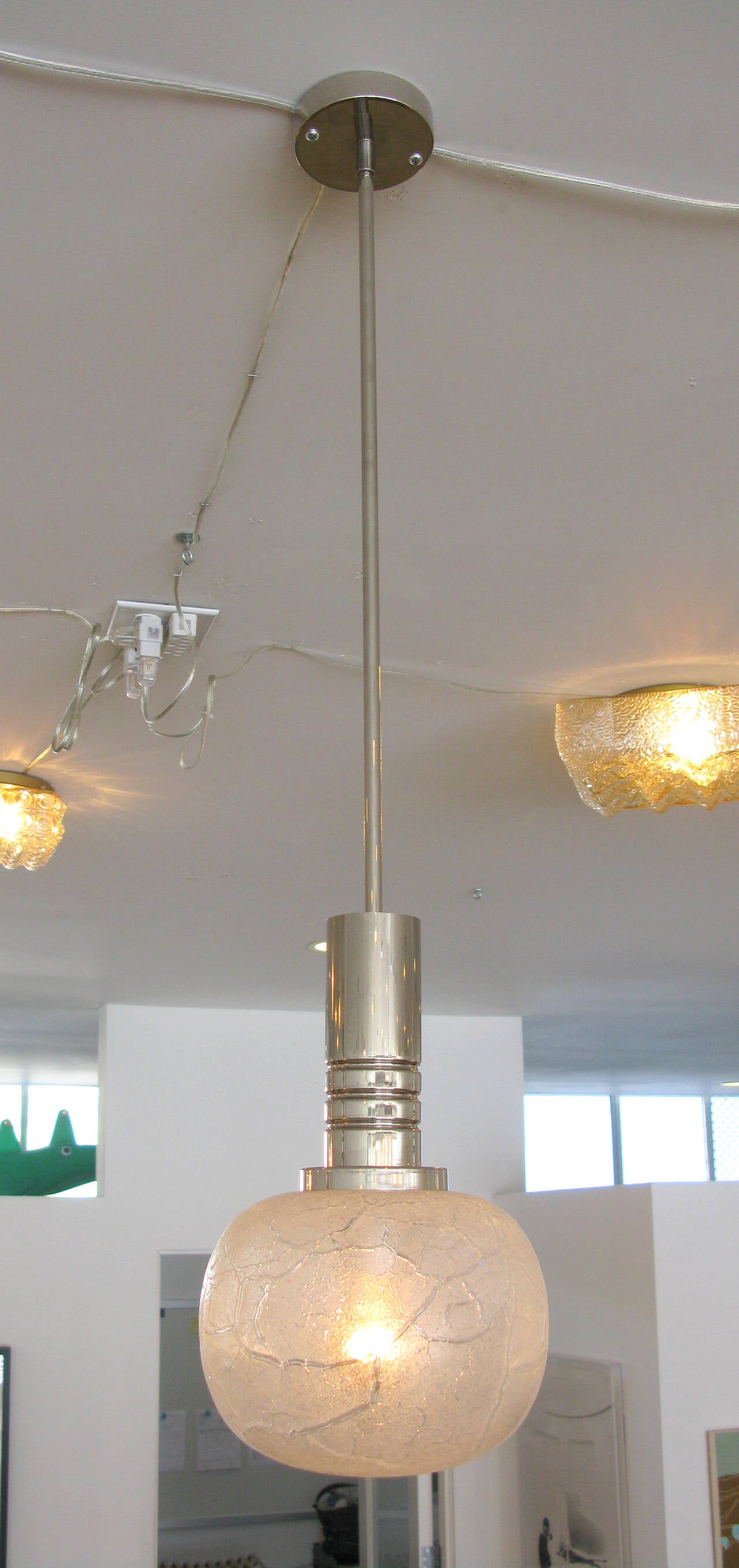 Trio of Crackled Ice Glass Pendant Lights 4