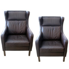 Pair of Danish Aged Leather Wingbacks