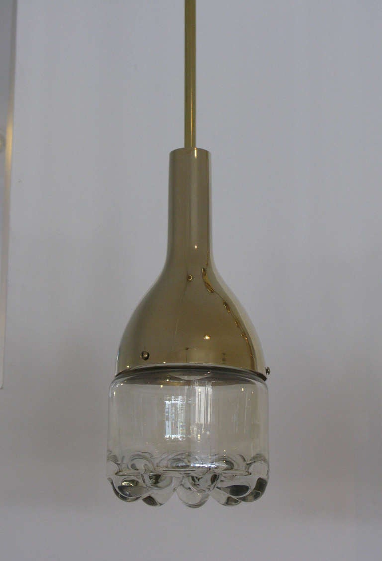 Set of 5 Brass & Glass Pendant Lights 1