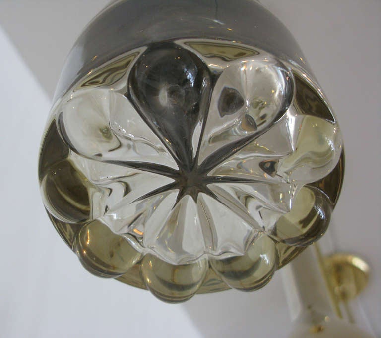 Set of 5 Brass & Glass Pendant Lights 4