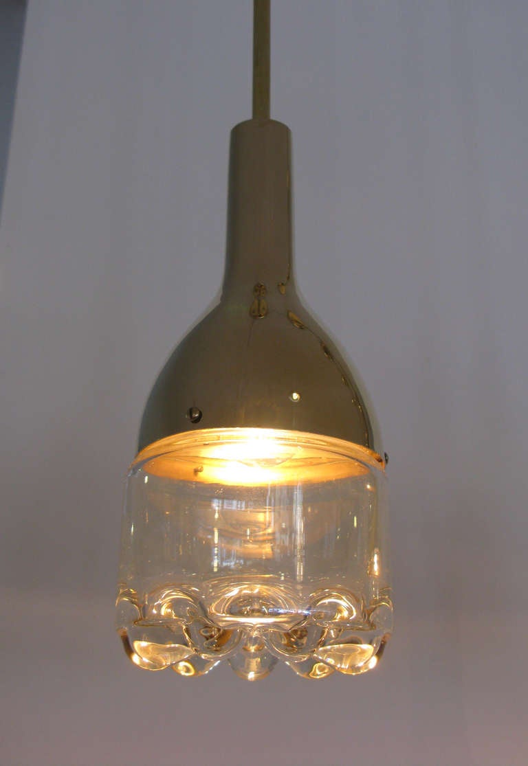 Set of 5 Brass & Glass Pendant Lights 2