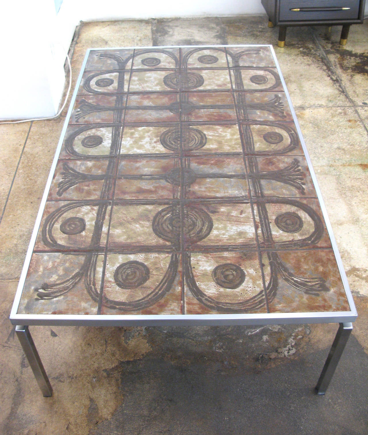 Late 20th Century Ox-Art Tile Coffee Table with Metal Frame