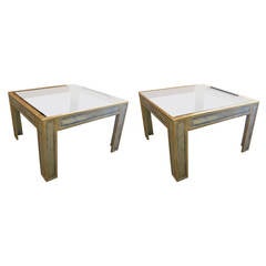 Pair of Aged Brass and Glass Side Tables