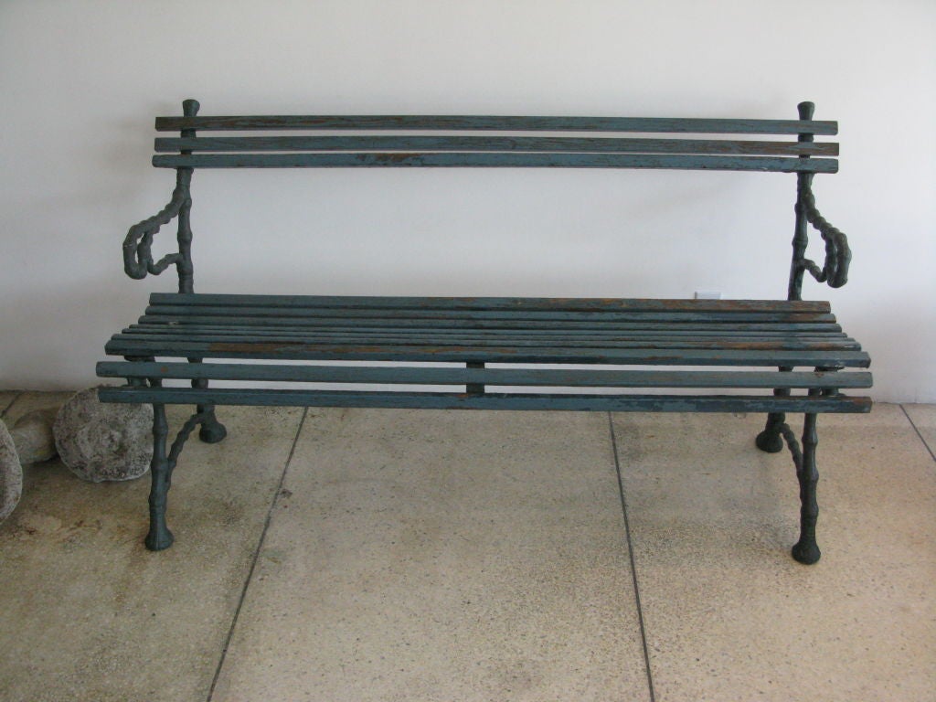 Painted Wood & Cast Iron Garden Bench