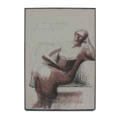Original Framed Henry Moore Sketch - Woman Reading