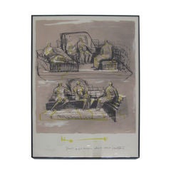 Original Framed Henry Moore Sketch - Unesco Sculpture