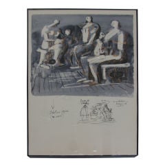 Original Framed Henry Moore Sketch - Scholar Figures (No Arms)