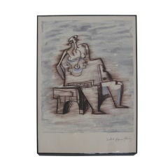 Original Framed Henry Moore Sketch - Seated Figure (Stone)