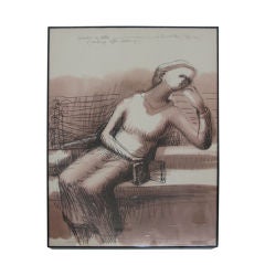 Original Framed Henry Moore Sketch - Woman On Sette