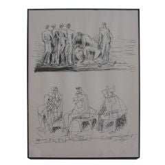 Original Framed Henry Moore Sketch - Abstract Party