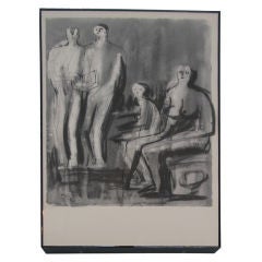 Original Framed Henry Moore Sketch - Family Reading