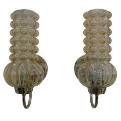 Pair of Bubbled Amber Glass Sconces