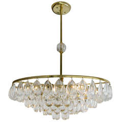 Large Palwa Glass & Brass Chandelier