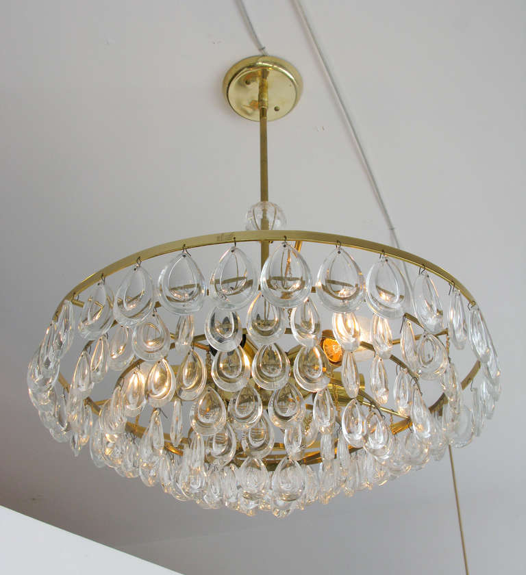 German Large Palwa Glass & Brass Chandelier