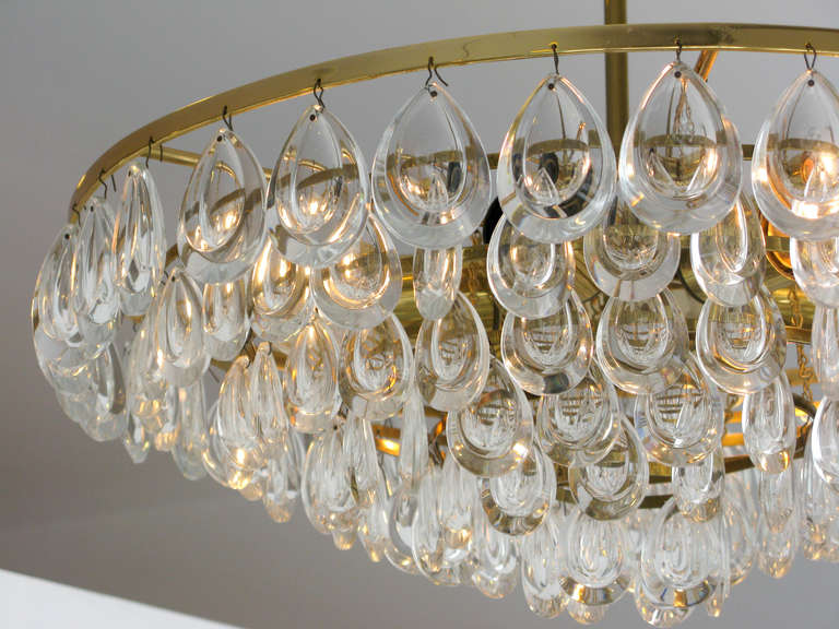 Mid-20th Century Large Palwa Glass & Brass Chandelier