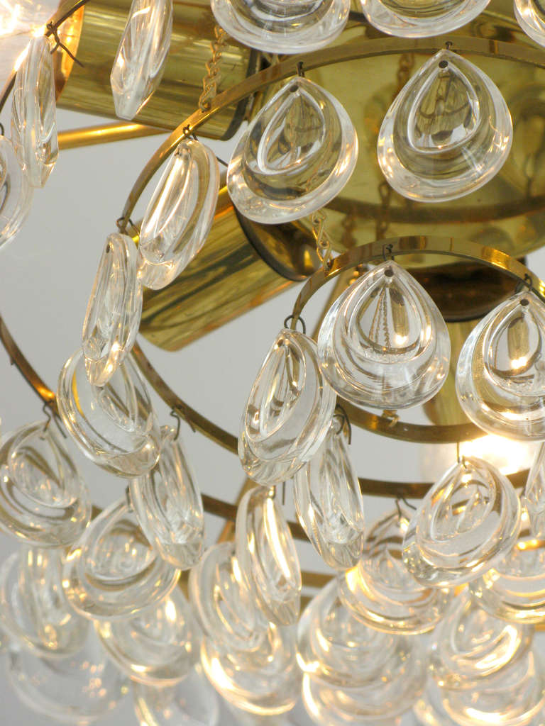Large Palwa Glass & Brass Chandelier 2