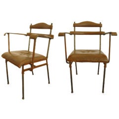 Pair of Jacques Adnet Brown Leather Chairs