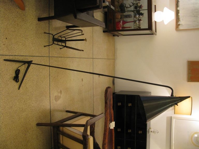 Black Metal, Brass & Teak Floor Lamp 5