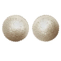 Pair of Round Clear Textured Glass Sconces