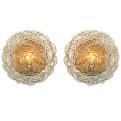 Pair of Amber Glass Oval Bubble Sconces