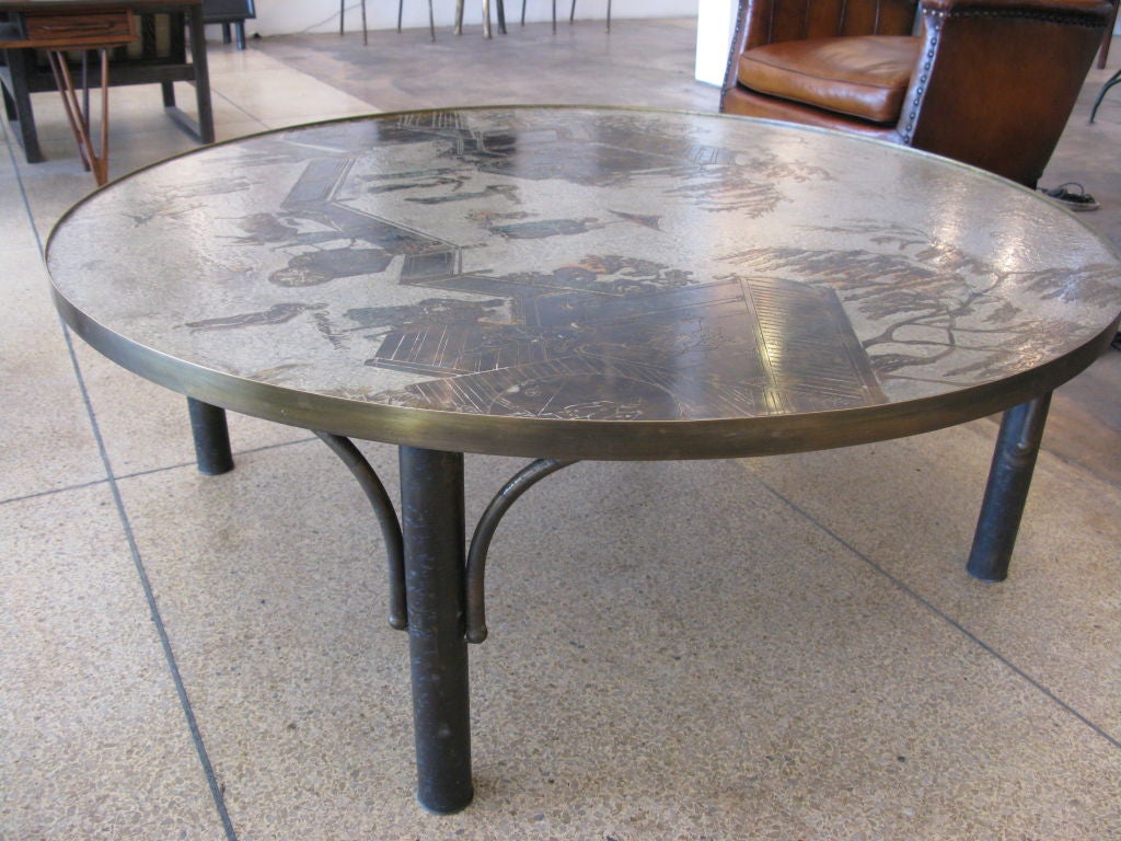 Mid-20th Century Laverne Etched Bronze, Round Coffee Table