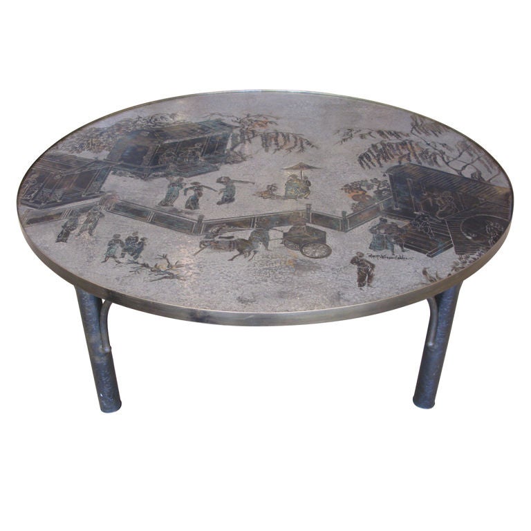 Laverne Etched Bronze, Round Coffee Table