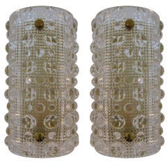 Pair of Textured Orrefors Glass Sconces