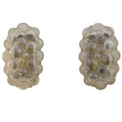 Pair of Bubbled Amber Glass Sconces