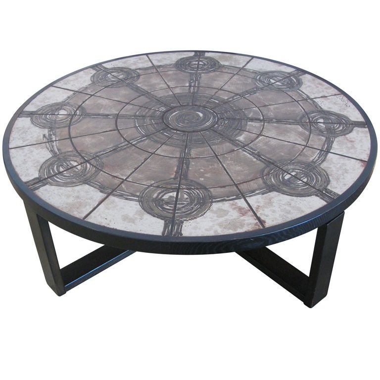 Danish Oak and Tile Round Table by OxArt at 1stdibs
