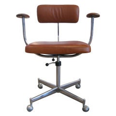 KEVI Camel Leather & Teak Desk Chair