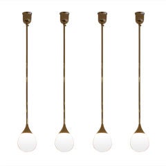 Vintage Set of 4 Polished Nickel & Glass Pendants