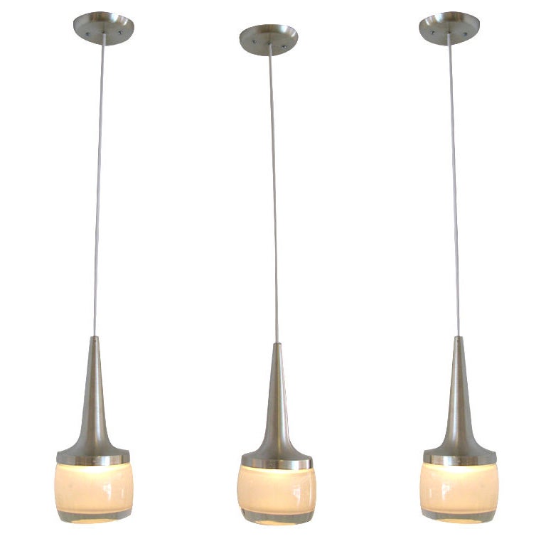 Set of 3 Frosted Glass Pendant Lights at 1stdibs