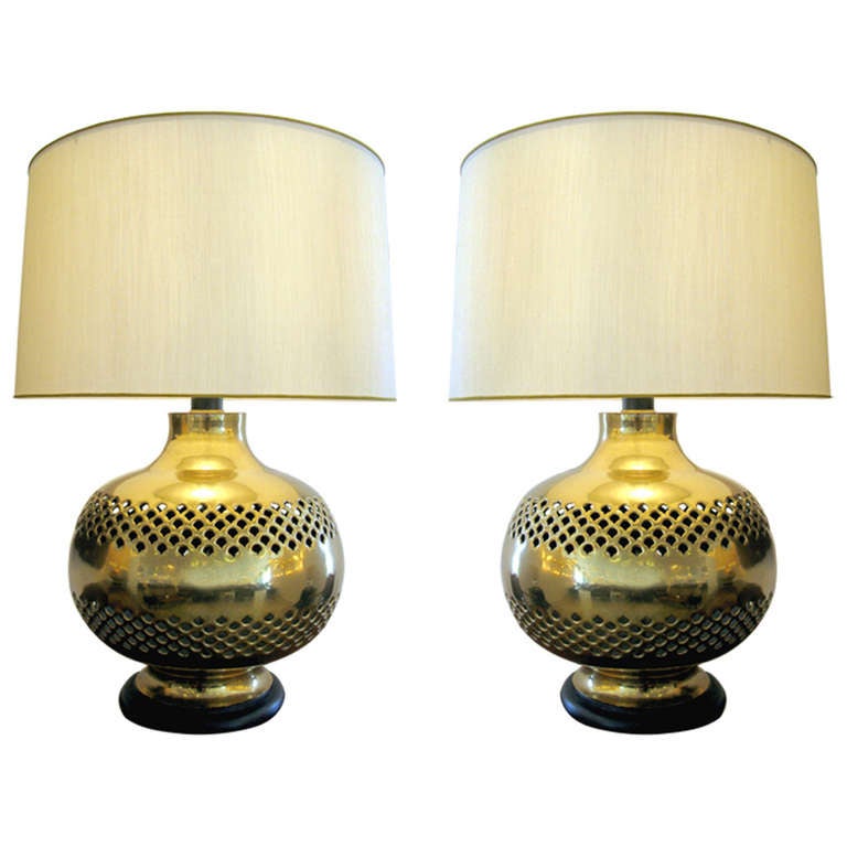 Pair of Pierced Brass Table Lamps